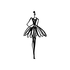 Fashion model runway silhouette hand drawn sketch, stylized woman isolated on white background. Vector illustration