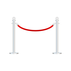Red carpet with red ropes on golden stanchions. Exclusive event, movie premiere, gala, ceremony, awards concept. Vector stock illustration.