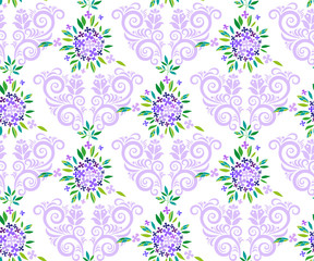 Fototapeta na wymiar Japanese style background. Vector Hydrangea round bouquet seamless pattern. Floral stock vector illustration