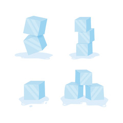 Ice cubes. Cold transparent frozen block. Vector stock illustration