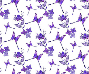 Japanese style background. Vector Hydrangea round bouquet seamless pattern. Floral stock vector illustration