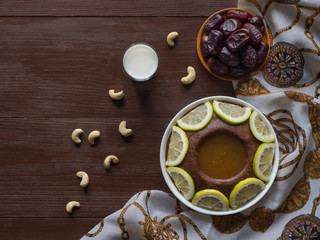 Saudi Arabia traditional dish with dates Hineni. 
