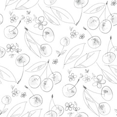 Cherry bloom hand drawn outline seamless pattern
