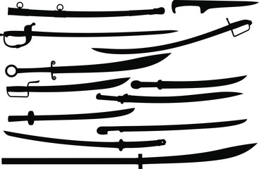 set of classic european asian and oriental cold chopping weapons swords dagger swords and katana