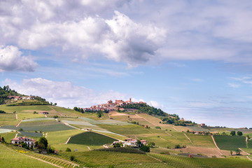 Fototapeta na wymiar La Morra vineyards hills. Langhe, Piedmont, Italy, , Unesco heritage. Viticulture, Langhe, Piedmont, Italy, Unesco heritage. Barolo, Nebbiolo, Dolcetto, Barcaresco red wine.