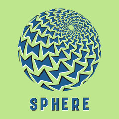 Abstract sphere logo symbol with motion illusion effect. Blue globe emblem with moving bows shapes.