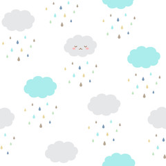 Clouds with raindrops seamless pattern