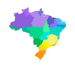 Vector isolated illustration of simplified administrative map of Brazil. Borders of the regions. Multi colored silhouettes