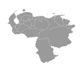 Vector isolated illustration of simplified administrative map of Venezuela. Borders of the provinces (regions). Grey silhouettes. White outline