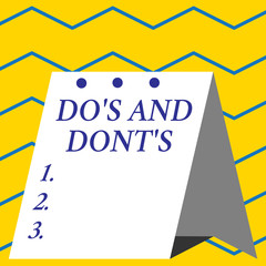 Conceptual hand writing showing Do S And Dont S. Concept meaning Rules or customs concerning some activity or actions