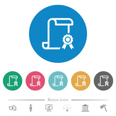 Scroll with certificate on right flat round icons