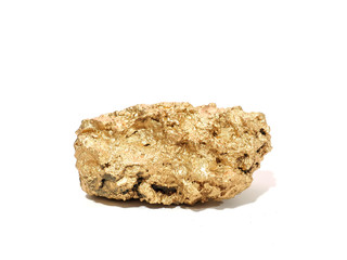 macro Gold ore in the boulder , precious stone on white background