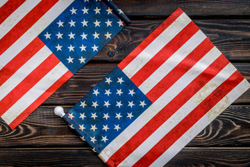 USA national day background with flag on wooden desk top view