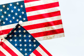 Memoral day of United States of America with flag on white background top view