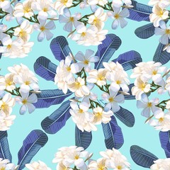 Floral seamless pattern with plumeria flower - vector