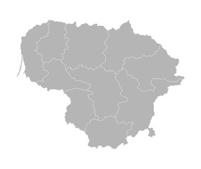 Vector isolated illustration of simplified administrative map of Lithuania. Borders of the counties (regions). Grey silhouettes. White outline