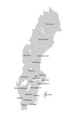 Vector isolated illustration of simplified administrative map of Sweden. Borders and names of the counties (regions). Grey silhouettes. White outline © Olli