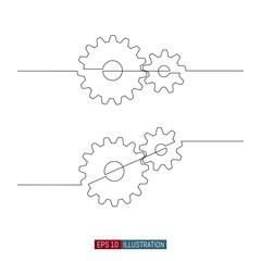 Continuous line drawing of gear wheels. Template for your design. Vector illustration.