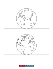 Continuous line drawing of globe. Template for your design. Vector illustration.