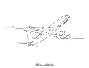 Continuous line drawing of jet plane. Template for your design works. Vector illustration.