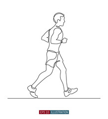 Continuous line drawing of running man. Template for your design. Vector illustration.