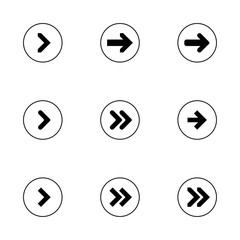 Black next right up arrows set digital symbol pointer icons logo sign button collection. EPS 10 modern flat simple cursor vector illustration on a white background