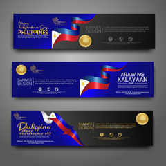 Obraz premium Set banner design template. Happy Independence Day Philippines modern background