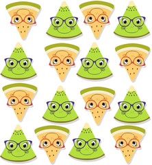 Obraz premium Seamless pattern with fresh yellow melon and green kiwi. Drop shadow. Summer fruit background
