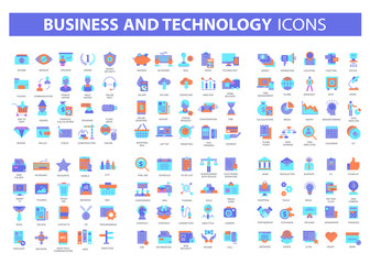 Set vector icons with elements for mobile concepts and web apps. Business and marketing, programming, data management, internet connection, social network, computing, information. Vector