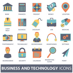 Set vector icons with elements for mobile concepts and web apps. Business and marketing, programming, data management, internet connection, social network, computing, information. Vector