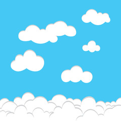 Set of cartoon clouds, blue sky with clouds, vector illustration.