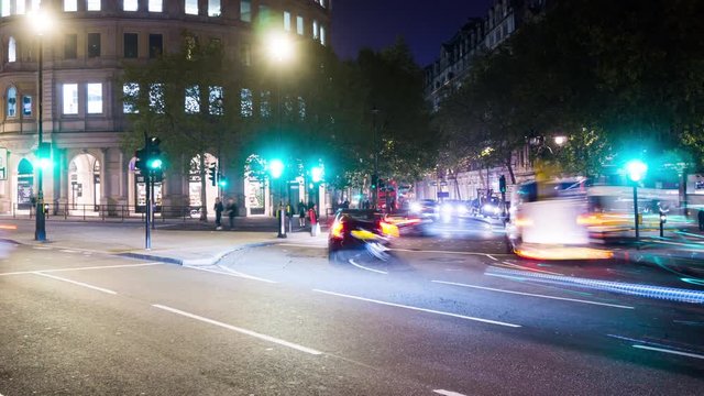 Time lapse view of car traffic in Trafalgar square, London