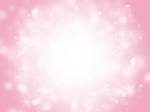Sweet pink sparkle rays lights with heart bokeh elegant abstract background. Dust sparks background.