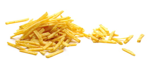 Tomato flavored potato chips isolated on white background