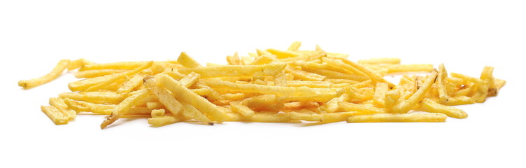 Tomato flavored potato chips isolated on white background