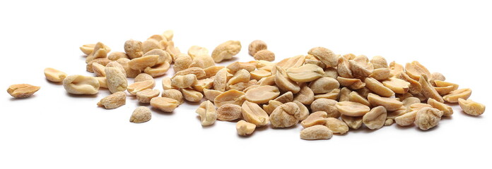 Dry roasted peanuts isolated on white background