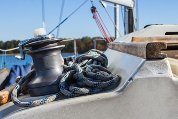 Yacht winch and cable on a sailing yacht