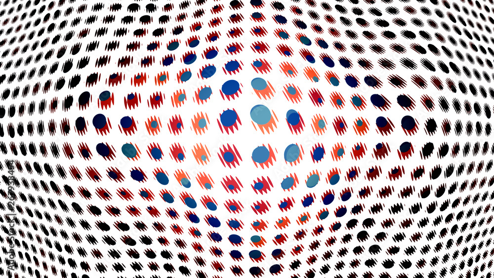 Poster abstract computer graphics convex surface in dark dots on a white background multicolored, 3d render