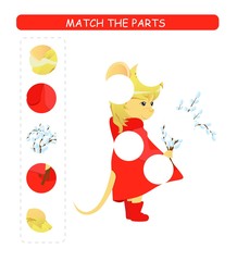 Matching children educational game. Match parts of cartoon mouse. Activity for  kids and toddlers.