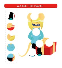 Matching children educational game. Match parts of cartoon mouse. Activity for  kids and toddlers.