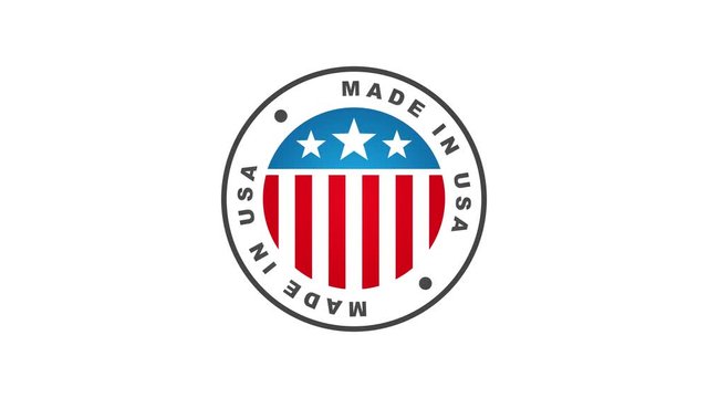 Made In USA Badge Animation/ 4k cool animation of a made in USA badge seal certificate with stars and stripes