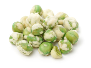 Crispy green peas on white background