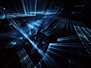 Abstract 3D fractal background, 3D illustration. Virtual Neon City