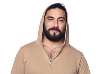 Closeup happy Hispanic man looking at camera