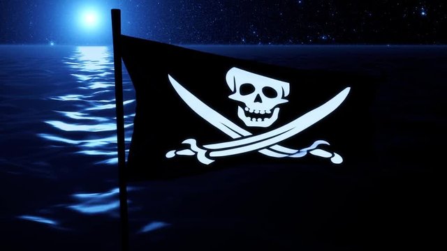 Blue Jolly Roger Pirate Ship Flag Intro Logo Motion Background