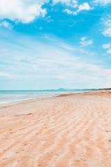 Fototapeta na wymiar Empty beach with beige sand, seascape 