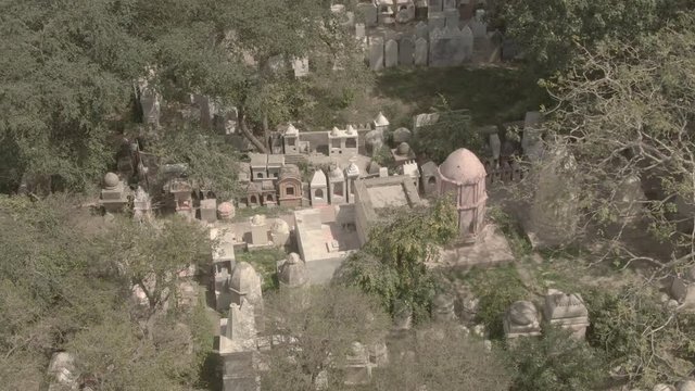 Gaudiya Acarya samadhis, Vrindavan, India 4k aerial ungraded