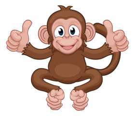 A monkey cute happy cartoon character animal giving a double thumbs up