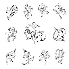 abstract decorative elements in black lines on a white background. SET