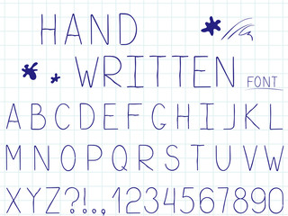 Set of vector line simple font and alphabet. Universal handwritten style font for your design logo, poster, invitation or clothing.